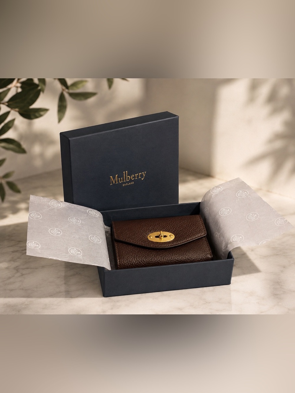 Mulberry Darley Wallet Dark Brown Pebbled Leather Gold Hardware